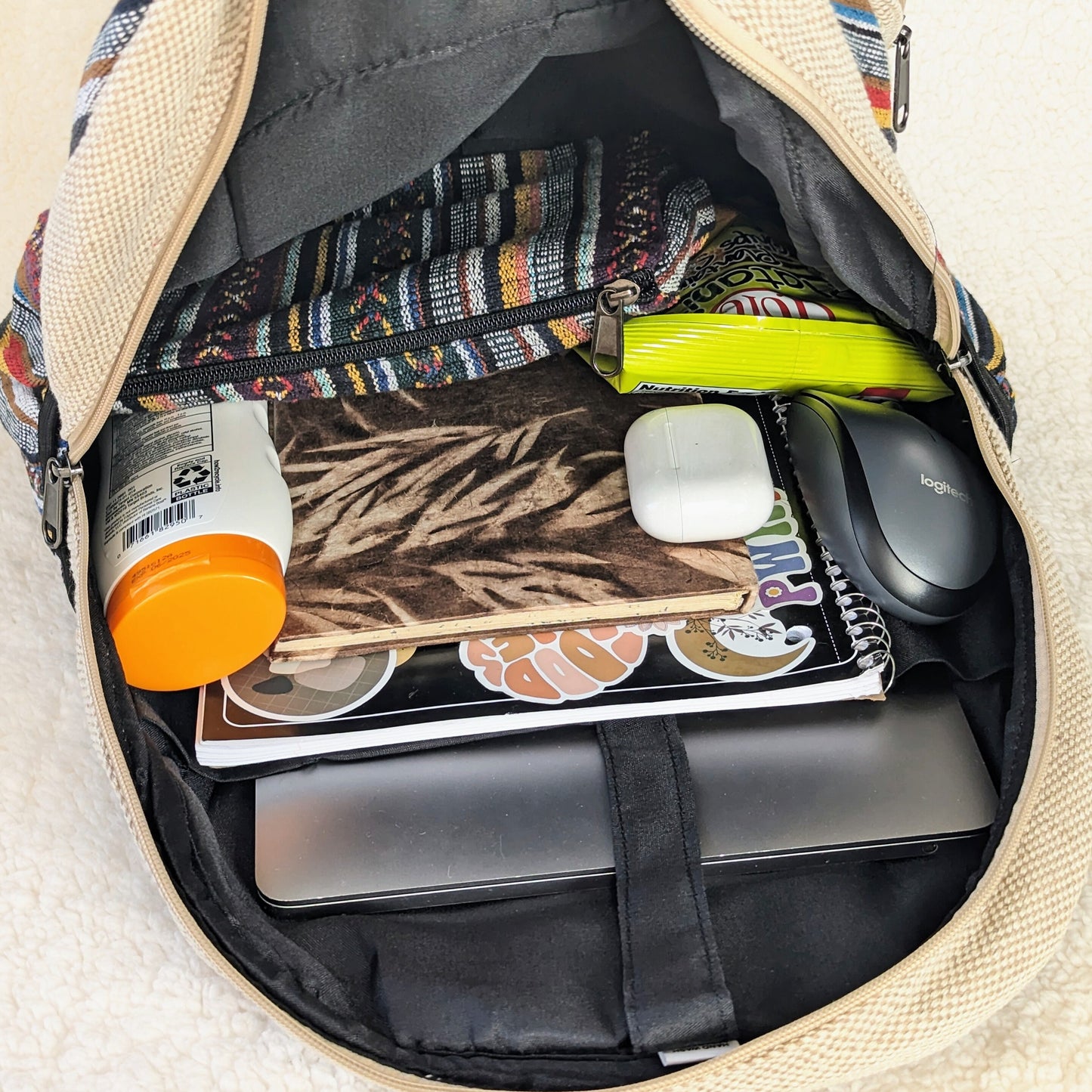 Hippie Lightweight Hemp Backpack  - Buddha Boho Laptop Bag